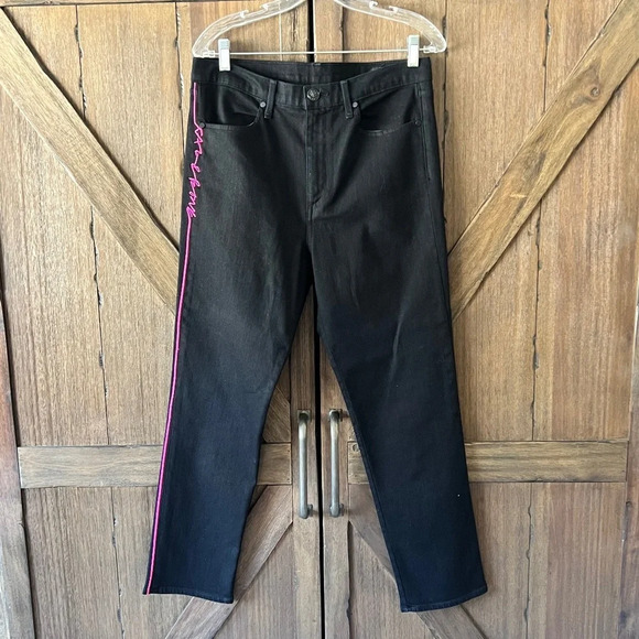 Rag & Bone High Rise Cigarette Ankle Jeans Black with Pink Logo Stripe Size 30 - Picture 6 of 10
